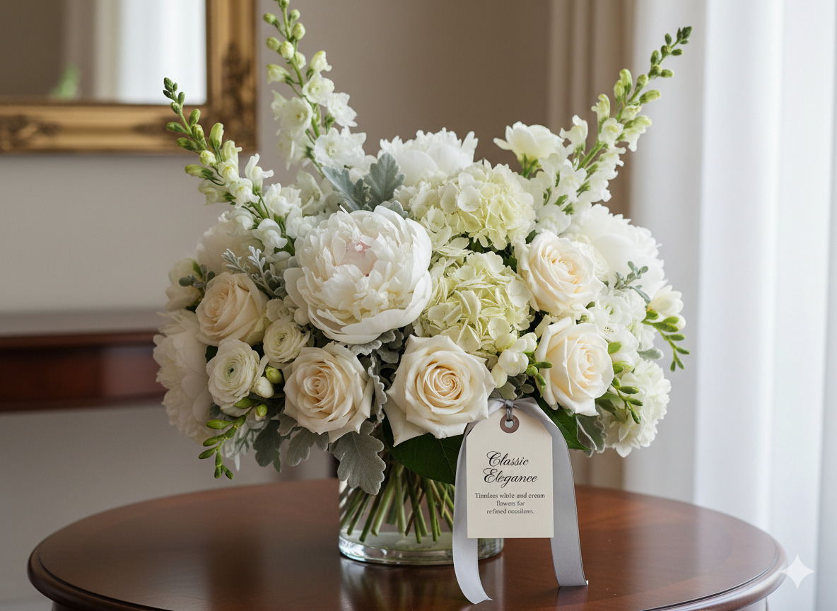 Elegant white and cream flower arrangement