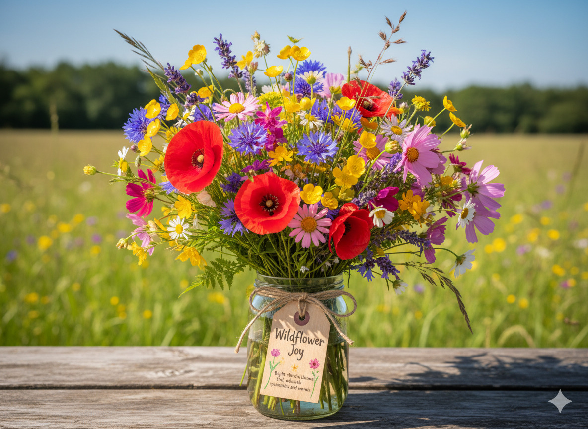 Vibrant colorful bouquet with wildflowers